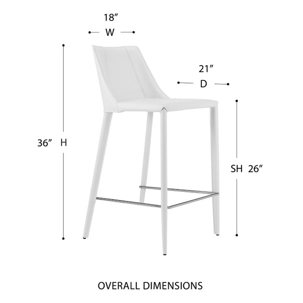 EuroStyle Kalle Upholstered Counter Stool Regenerated Leather Seat Steel Frame Kitchen Island 30916-WHT-MP1