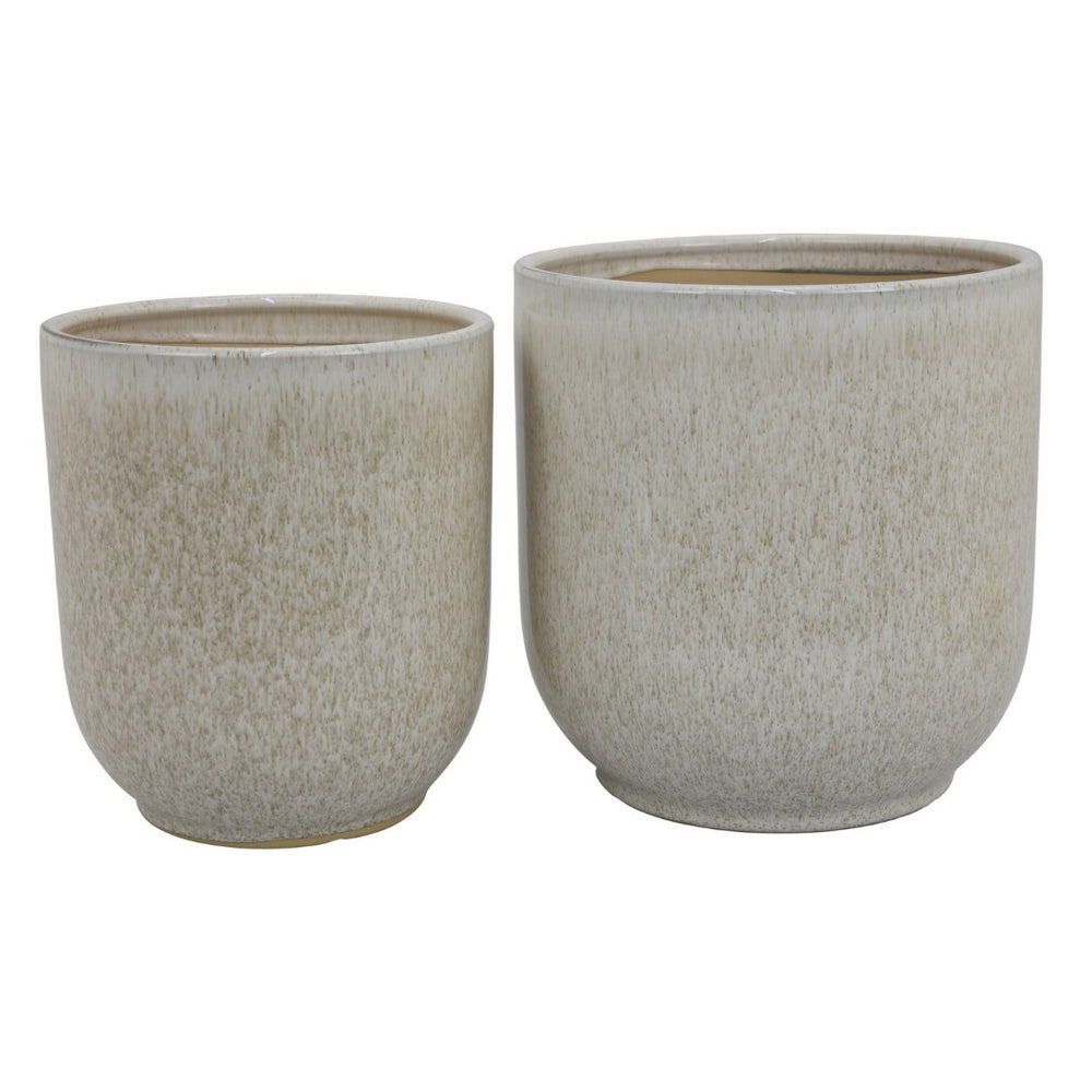 English Elm Lyna Glossy Ceramic Planter Set Speckled Glaze Rounded Form for Indoor Shelves B056P416945