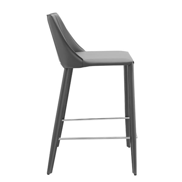 EuroStyle Kalle Upholstered Leather Counter Stool with Polished Footrest for Kitchen Islands 30917-GRY-MP1