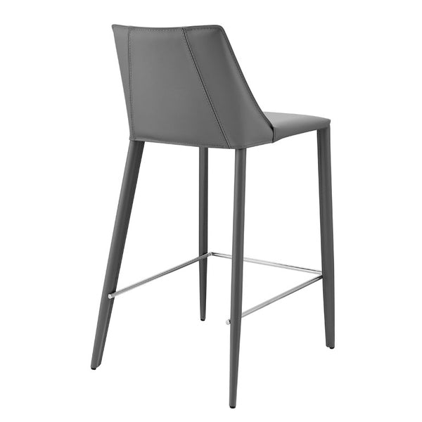 EuroStyle Kalle Upholstered Leather Counter Stool with Polished Footrest for Kitchen Islands 30917-GRY-MP1