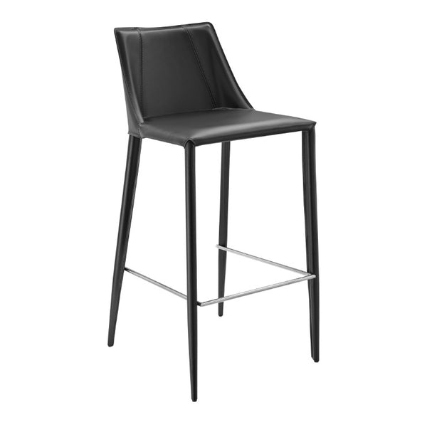 EuroStyle Kalle Regenerated Leather Bar Stool with Steel Frame for Kitchen or Home Bar Black 30918-BLK-MP1