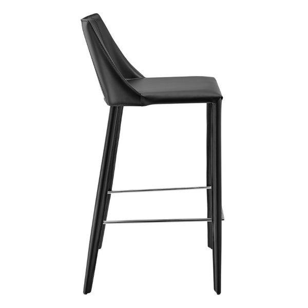 EuroStyle Kalle Regenerated Leather Bar Stool with Steel Frame for Kitchen or Home Bar Black 30918-BLK-MP1
