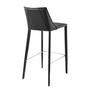 EuroStyle Kalle Regenerated Leather Bar Stool with Steel Frame for Kitchen or Home Bar Black 30918-BLK-MP1
