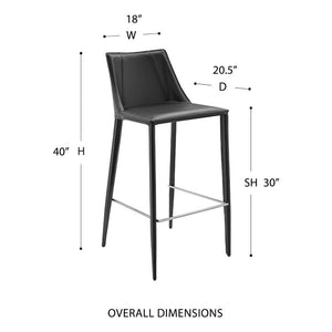 EuroStyle Kalle Regenerated Leather Bar Stool with Steel Frame for Kitchen or Home Bar Black 30918-BLK-MP1