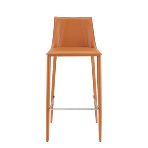 EuroStyle Kalle Regenerated Leather Bar Stool with Steel Frame for Kitchen or Home Bar Dark Caramel 30918-COG-MP1