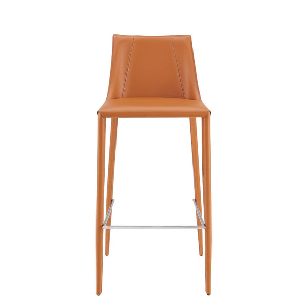 EuroStyle Kalle Regenerated Leather Bar Stool with Steel Frame for Kitchen or Home Bar Dark Caramel 30918-COG-MP1