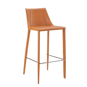 EuroStyle Kalle Regenerated Leather Bar Stool with Steel Frame for Kitchen or Home Bar Dark Caramel 30918-COG-MP1