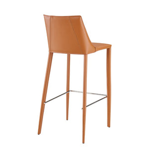 EuroStyle Kalle Regenerated Leather Bar Stool with Steel Frame for Kitchen or Home Bar Dark Caramel 30918-COG-MP1