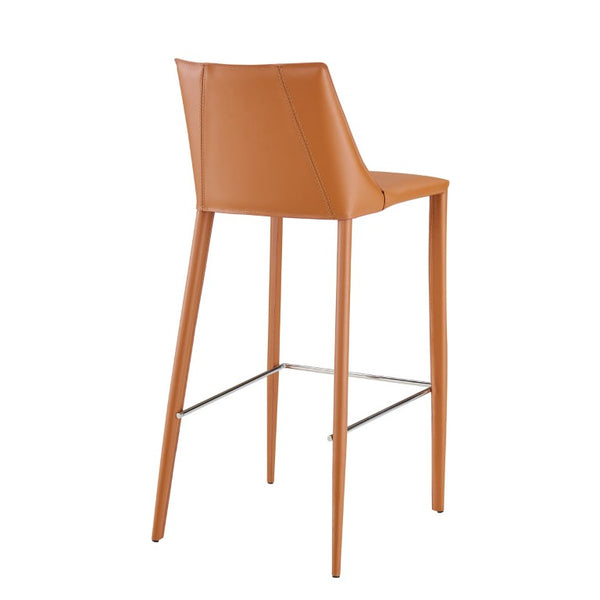 EuroStyle Kalle Regenerated Leather Bar Stool with Steel Frame for Kitchen or Home Bar Dark Caramel 30918-COG-MP1