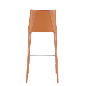 EuroStyle Kalle Regenerated Leather Bar Stool with Steel Frame for Kitchen or Home Bar Dark Caramel 30918-COG-MP1