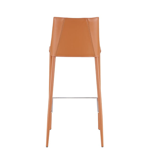 EuroStyle Kalle Regenerated Leather Bar Stool with Steel Frame for Kitchen or Home Bar Dark Caramel 30918-COG-MP1