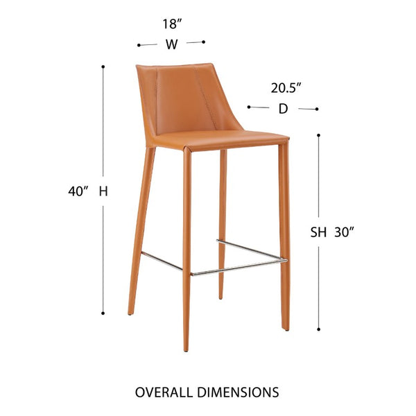 EuroStyle Kalle Regenerated Leather Bar Stool with Steel Frame for Kitchen or Home Bar Dark Caramel 30918-COG-MP1
