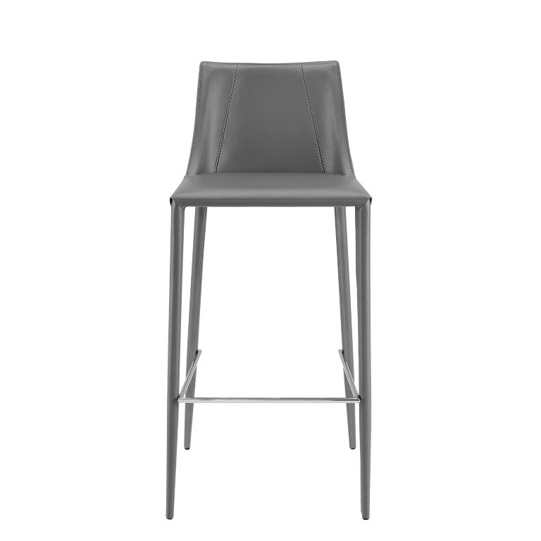 EuroStyle Kalle Regenerated Leather Bar Stool with Steel Frame for Kitchen or Home Bar Gray 30918-GRY-MP1