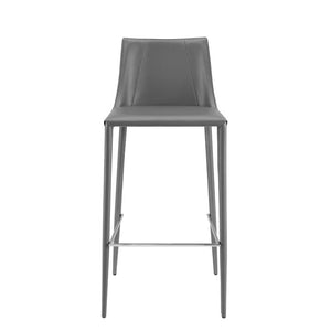 EuroStyle Kalle Regenerated Leather Bar Stool with Steel Frame for Kitchen or Home Bar Gray 30918-GRY-MP1