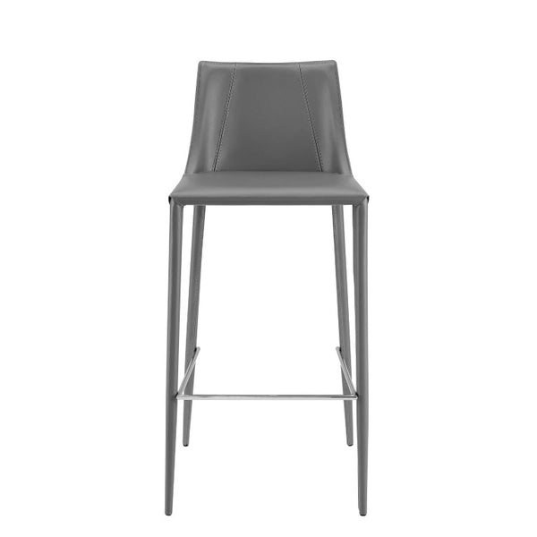 EuroStyle Kalle Regenerated Leather Bar Stool with Steel Frame for Kitchen or Home Bar Gray 30918-GRY-MP1