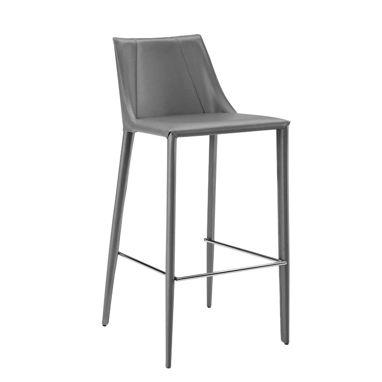 EuroStyle Kalle Regenerated Leather Bar Stool with Steel Frame for Kitchen or Home Bar Gray 30918-GRY-MP1