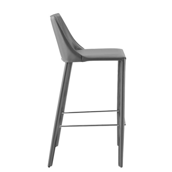 EuroStyle Kalle Regenerated Leather Bar Stool with Steel Frame for Kitchen or Home Bar Gray 30918-GRY-MP1
