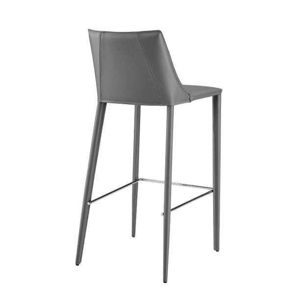 EuroStyle Kalle Regenerated Leather Bar Stool with Steel Frame for Kitchen or Home Bar Gray 30918-GRY-MP1
