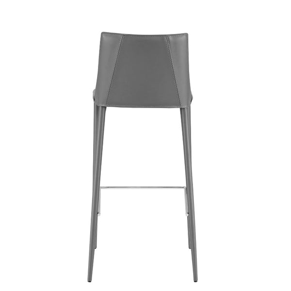 EuroStyle Kalle Regenerated Leather Bar Stool with Steel Frame for Kitchen or Home Bar Gray 30918-GRY-MP1