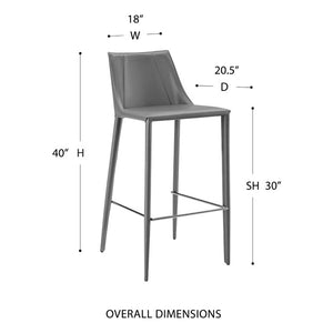 EuroStyle Kalle Regenerated Leather Bar Stool with Steel Frame for Kitchen or Home Bar Gray 30918-GRY-MP1