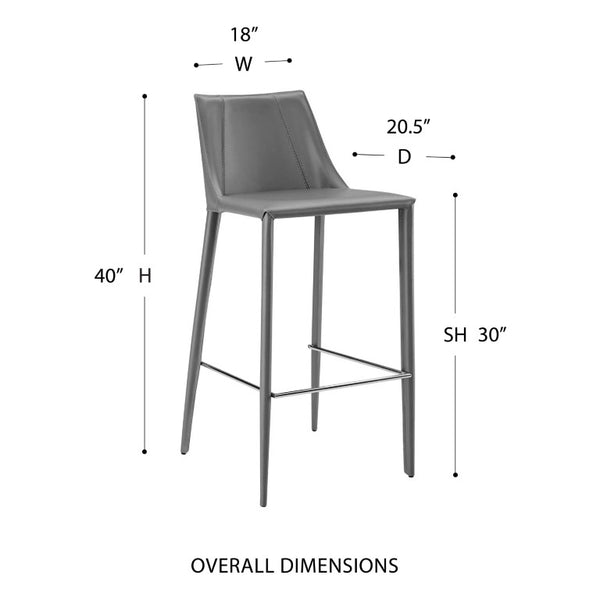 EuroStyle Kalle Regenerated Leather Bar Stool with Steel Frame for Kitchen or Home Bar Gray 30918-GRY-MP1