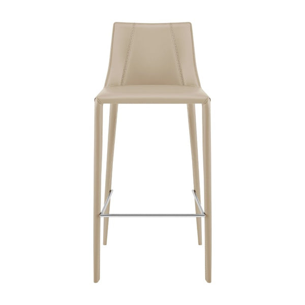 EuroStyle Kalle Regenerated Leather Bar Stool with Steel Frame for Kitchen or Home Bar Taupe 30918-LTGRY-MP1