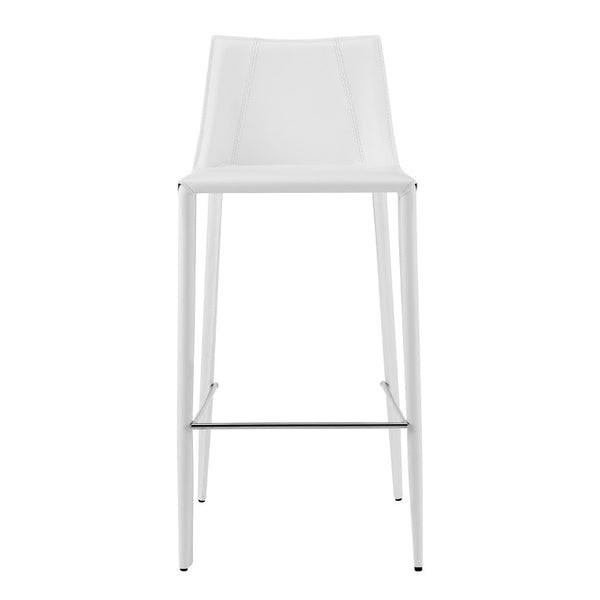EuroStyle Kalle Regenerated Leather Bar Stool with Steel Frame for Kitchen or Home Bar White 30918-WHT-MP1