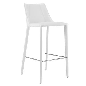 EuroStyle Kalle Regenerated Leather Bar Stool with Steel Frame for Kitchen or Home Bar White 30918-WHT-MP1