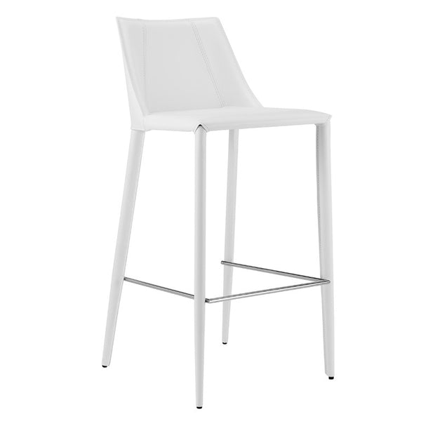 EuroStyle Kalle Regenerated Leather Bar Stool with Steel Frame for Kitchen or Home Bar White 30918-WHT-MP1