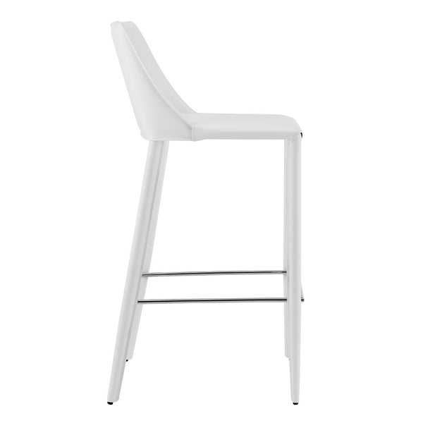 EuroStyle Kalle Regenerated Leather Bar Stool with Steel Frame for Kitchen or Home Bar White 30918-WHT-MP1