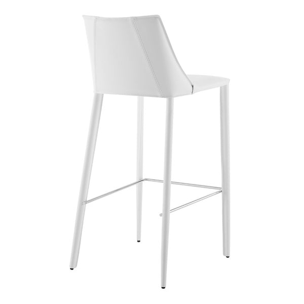 EuroStyle Kalle Regenerated Leather Bar Stool with Steel Frame for Kitchen or Home Bar White 30918-WHT-MP1