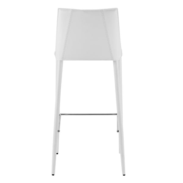 EuroStyle Kalle Regenerated Leather Bar Stool with Steel Frame for Kitchen or Home Bar White 30918-WHT-MP1