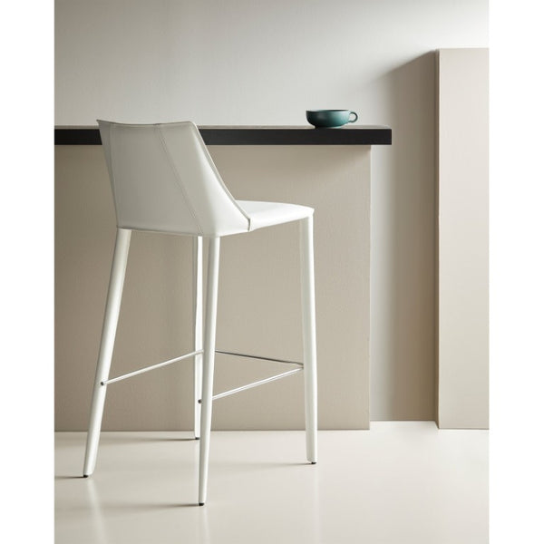 EuroStyle Kalle Regenerated Leather Bar Stool with Steel Frame for Kitchen or Home Bar White 30918-WHT-MP1