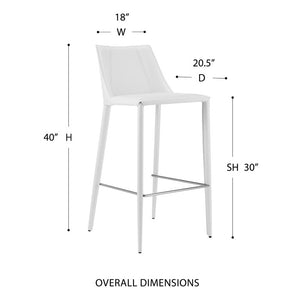 EuroStyle Kalle Regenerated Leather Bar Stool with Steel Frame for Kitchen or Home Bar White 30918-WHT-MP1