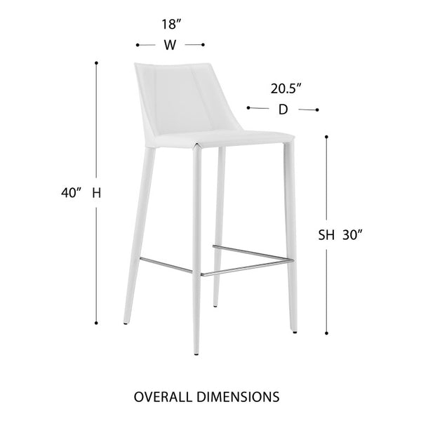 EuroStyle Kalle Regenerated Leather Bar Stool with Steel Frame for Kitchen or Home Bar White 30918-WHT-MP1