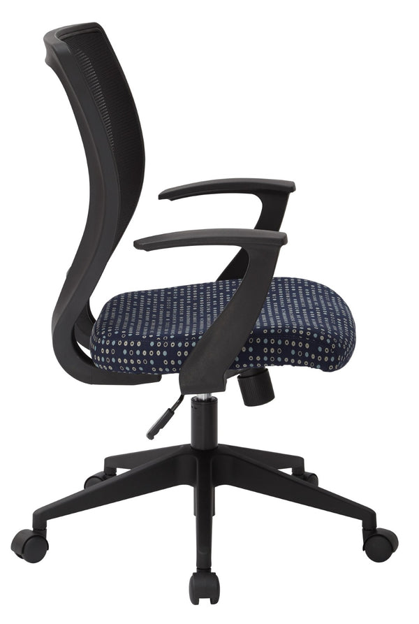 OSP Home Furnishings Screen Back Mesh Task Chair with Lumbar Support and T Arms for Home Office Use Indigo EM51022N-K113