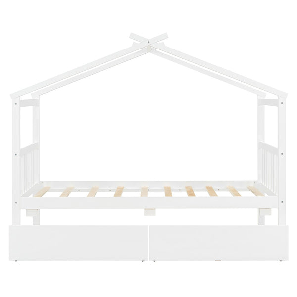 English Elm Twin House Bed Solid Pine Kids Cottage Frame with Storage Drawers Imaginative Room N708P309245K