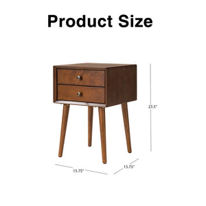 English Elm Night Stand with Fluted Drawer Open Shelf Mid Century Modern Bedside Table for Bedroom Walnut W3417P388715