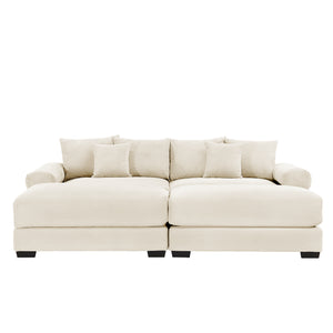 English Elm 82.6" Oversized Cloud Modular Sectional Couch - Soft Cream Corduroy, Ergonomic Design, Movable Ottoman W714S01286