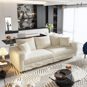 English Elm 82.7" Plush Corduroy 3-Seat Sofa - Cloud-Like Comfort With Versatile Ottomans For Living Spaces W1885S00156