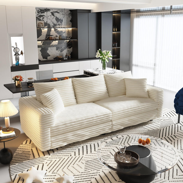 English Elm 82.7" Plush Corduroy 3-Seat Sofa - Cloud-Like Comfort With Versatile Ottomans For Living Spaces W1885S00156