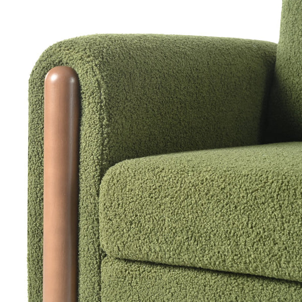 English Elm Christopher Knight Home® - Oversized Teddy Velvet Accent Chair with Curved Armrests, Tufted Mid-Century Design and Walnut Legs Green N765P189679N