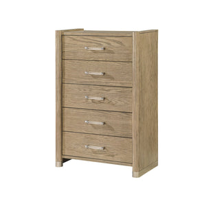 English Elm Sarai Solid Wood Chest with Spacious Drawers, Acrylic Bar Handles and Metal Detailing for Elegance Brown 36 L x 21 W x 52.3 H B201P391230