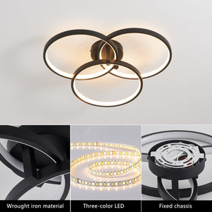 English Elm 20" Modern Black LED Ceiling Light — 3-Ring Flush Mount, Energy-Saving, Sleek Durable Design for Living Room W1340P253585
