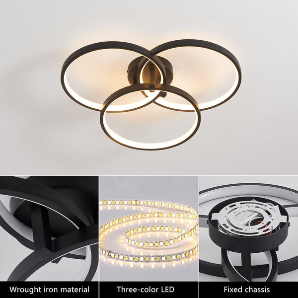 English Elm 20" Modern Black LED Ceiling Light — 3-Ring Flush Mount, Energy-Saving, Sleek Durable Design for Living Room W1340P253585