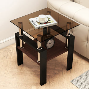 English Elm Set Of 2 Modern Tempered Glass Side Tables - Stylish, Durable Coffee & End Tables For Any Space W241P300312-GIGA
