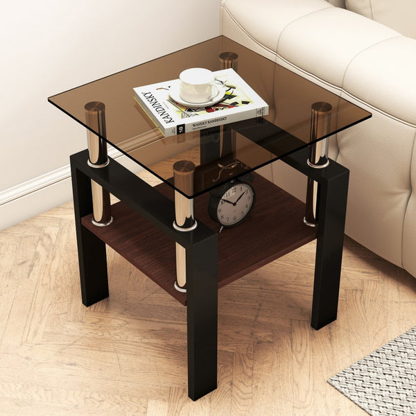 English Elm Set Of 2 Modern Tempered Glass Side Tables - Stylish, Durable Coffee & End Tables For Any Space W241P300312-GIGA