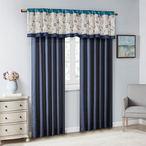 JLA Home Madison Park - Embroidered Curtain Panel with Timeless Floral Stitching, Lined Light-Filtering Drapery for Elegance Navy MP40-4209