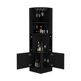 English Elm Corner Bar Cabinet Atanasio, Living Room, Black