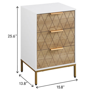 English Elm Nightstand with Drawer | 3-Tier Modern Bedside Table with Hidden Drawer, Open Shelves, Sturdy Build Natural+White 27.3 L x 17.9 W x 6.3 H W3151P345790